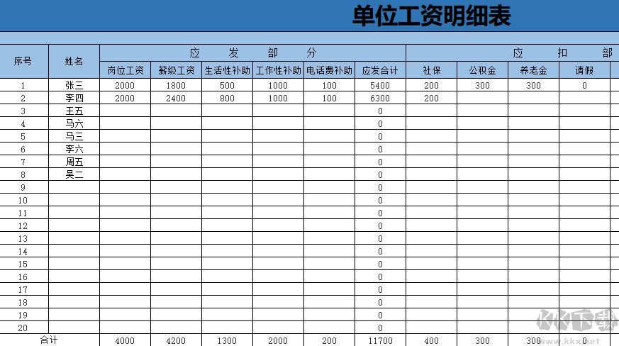 工資表模板_工資表模板免費下載