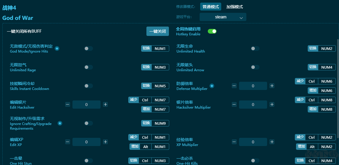 戰神4二十五項修改器綠色版
